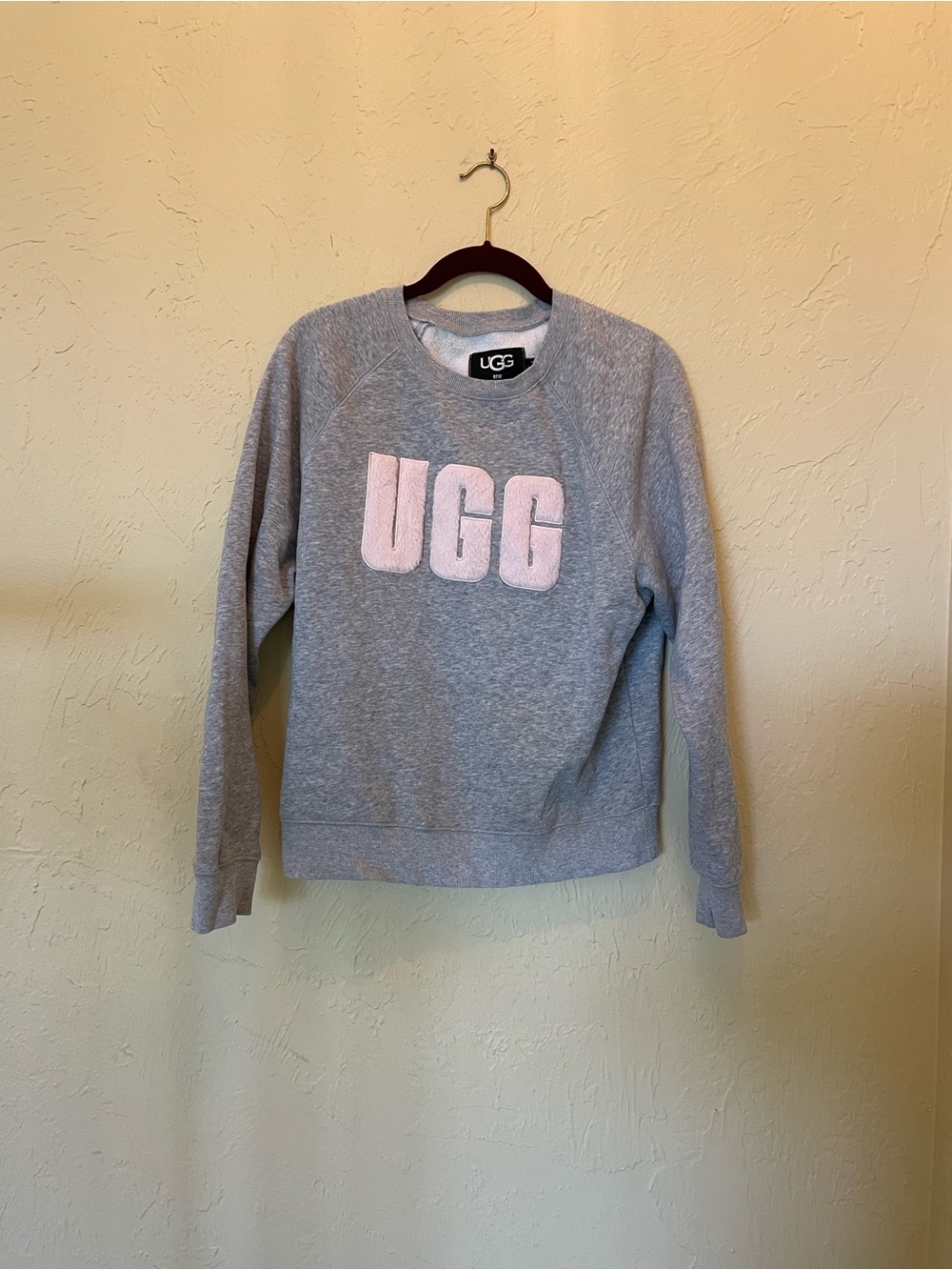 UGG Gray Crewneck Sweatshirt with Pink Chenille Logo